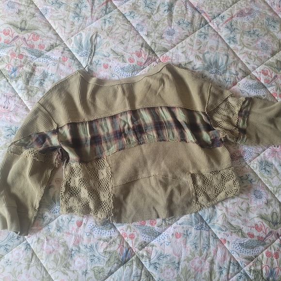 Free People Green Long Sleeve Tee with Chest Stripe - Picture 2 of 4